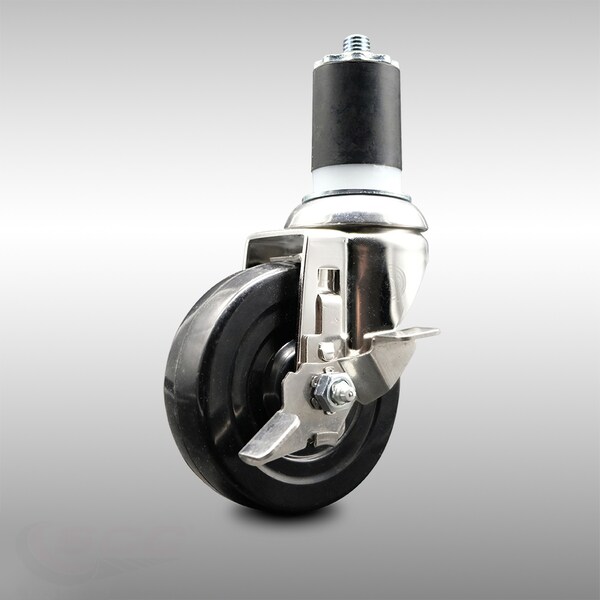4 Inch 316SS Hard Rubber Swivel 1-3/4 Inch Expanding Stem Caster with Brake SCC